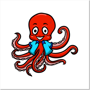 Cute Anthropomorphic Human-like Cartoon Character Octopus in Clothes Posters and Art